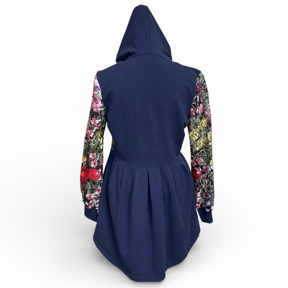 Boston Proper Navy Floral Embroidered Hoodie Jacket Size Small - Picture 7 of 11